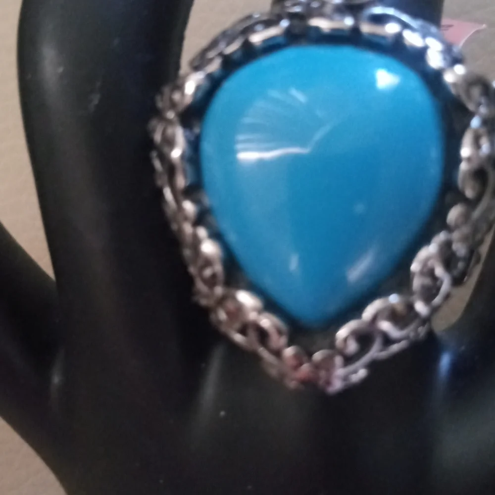 BLUE HOWLITE HEMATITE RING - Picture 2 of 4